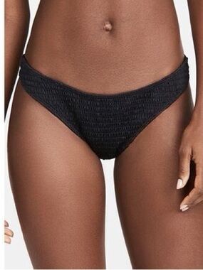 Reformation Shore Bikini Bottoms Black Size M Ruched Smocked Cheeky EUC